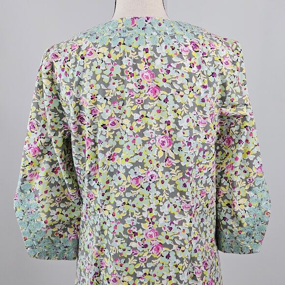 Tyler Boe Floral Tunic Dress Green Embroidered Casual Mini Length | Women's 8 - Picture 15 of 16